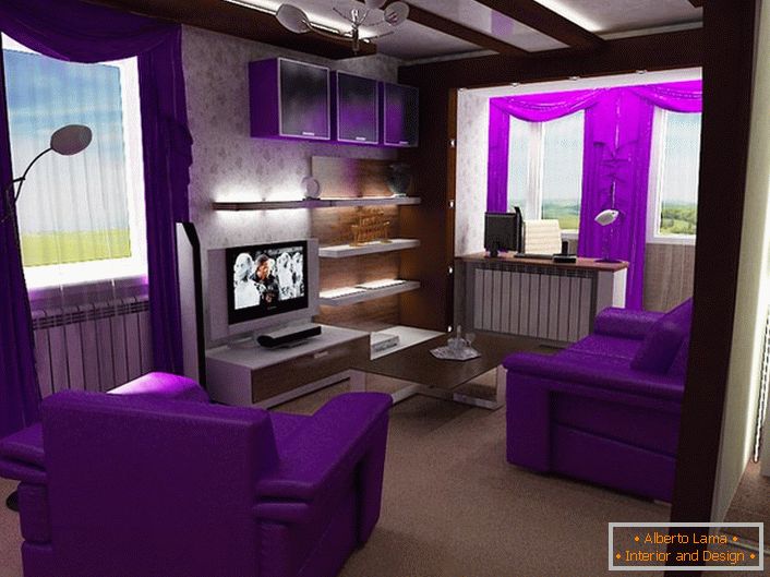 Accenti luminosi di viola succoso rendono il soggiorno in stile Art Nouveau davvero esclusivo.