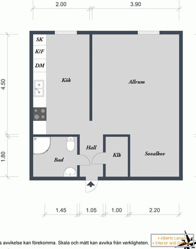 La disposizione di un piccolo appartamento a Goteborg