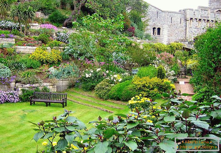 Per la progettazione del paesaggio in stile mediterraneo, è stato utilizzato un prato inglese, che insieme a un'abbondanza di fiori rende il giardino ricco e colorato. 