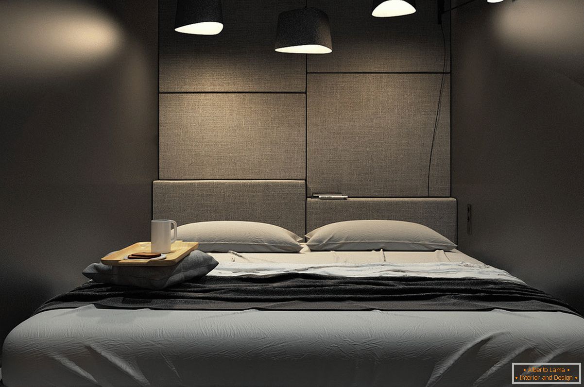 Design della camera da letto per un piccolo appartamento in stile loft