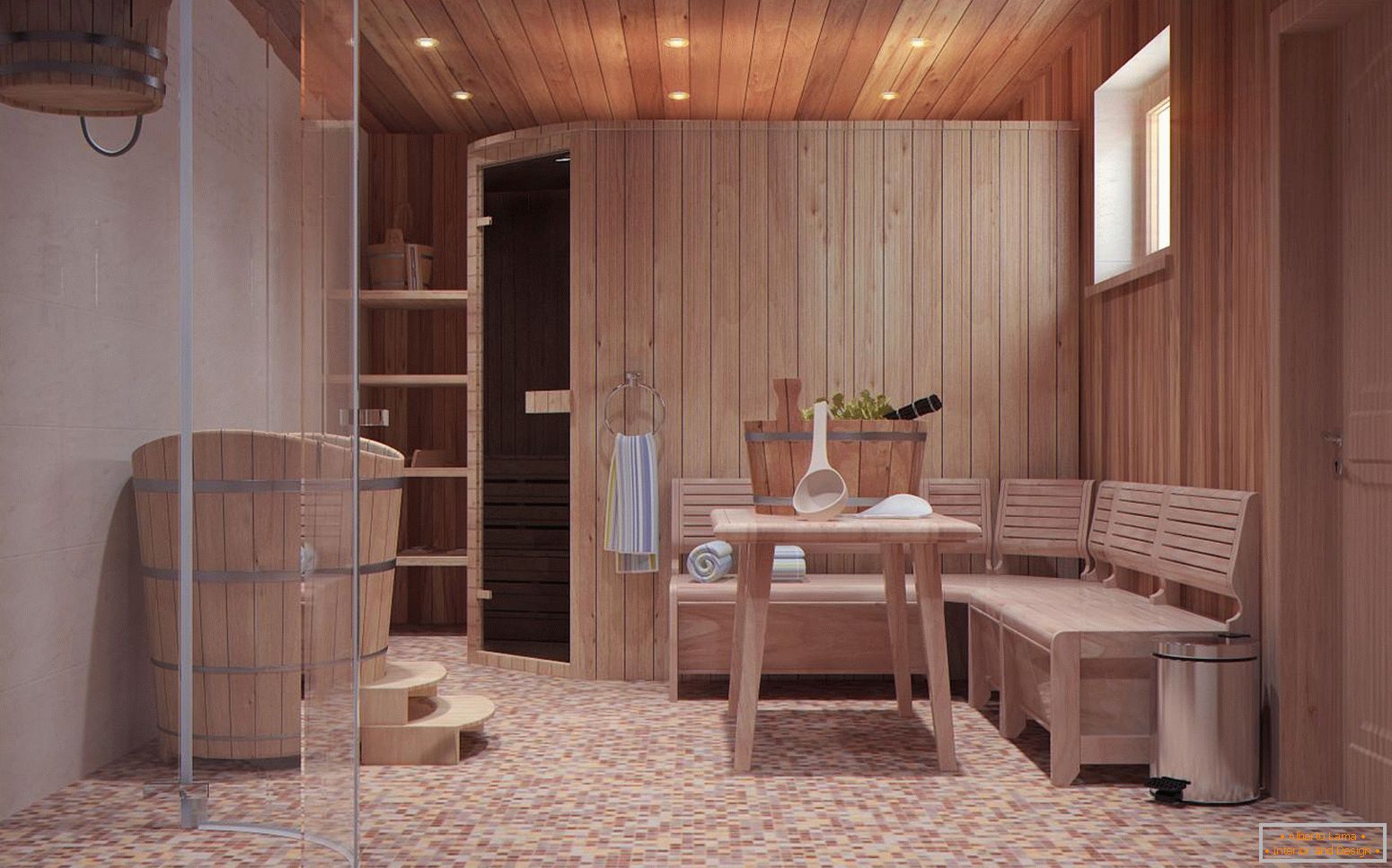 Una sala relax in uno stabilimento balneare in stile scandinavo
