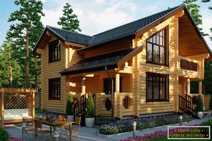 Casa di campagna in stile rustico da una casa di tronchi - una scelta della maggior parte dei proprietari moderni del settore immobiliare in campagna.