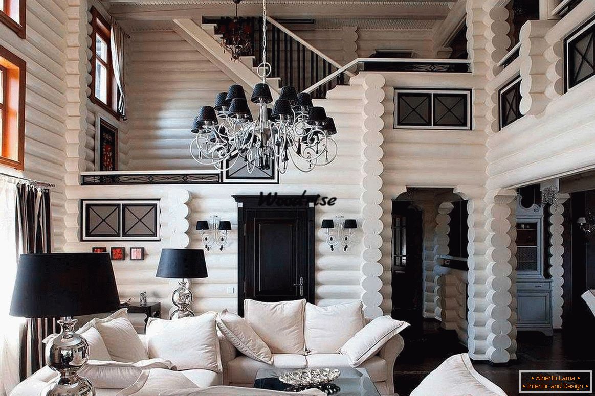 Design in bianco e nero del soggiorno