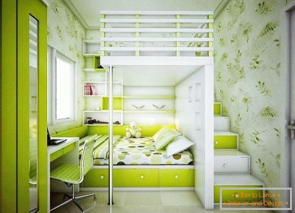 зелёный interno della camera da letto per bambini для двух девочек
