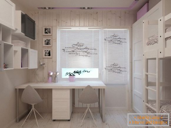 esempio del design di un interno luminoso di una camera da letto per bambini per due bambini