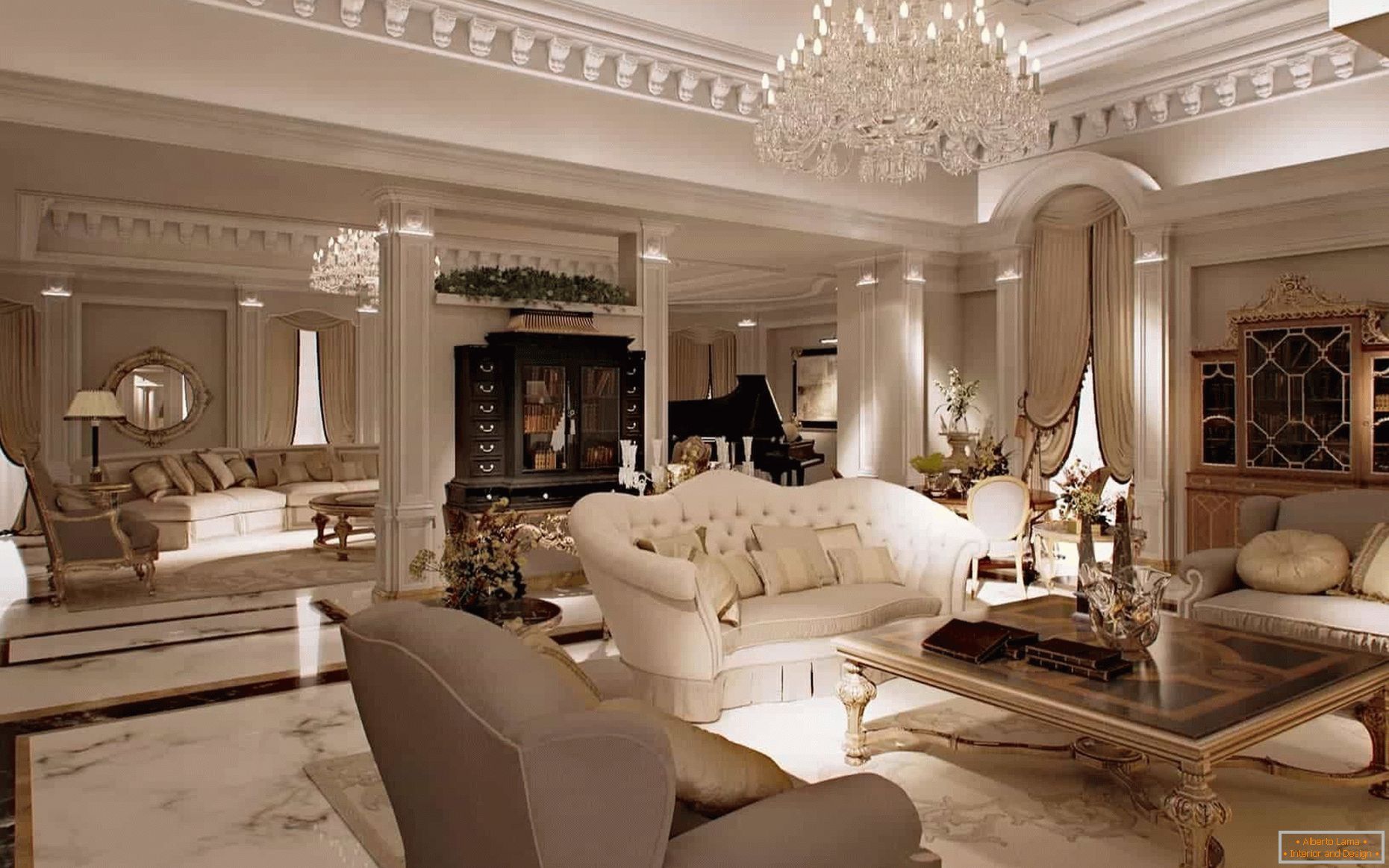 Design di un soggiorno in stile classico