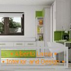 La combinazione di verde e bianco nella progettazione dell'appartamento