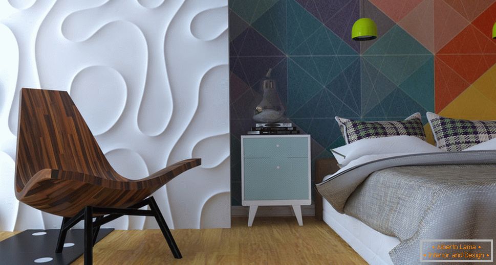 Interno di un piccolo appartamento a colori vivaci - спальня