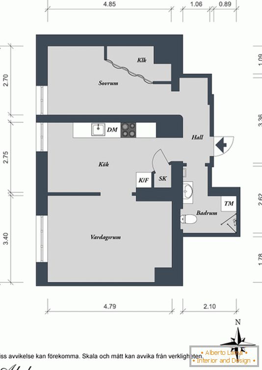 Piano di un appartamento con una camera da letto in Svezia