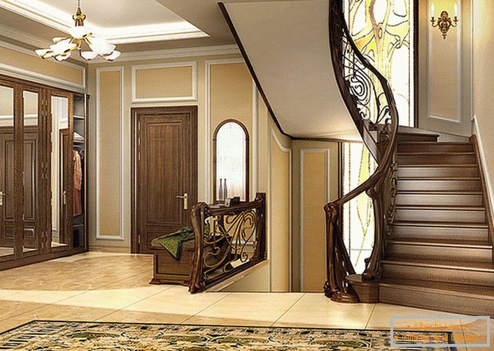 Un'elegante combinazione di linee morbide e calore del legno naturale è la caratteristica principale dello stile moderno. La scala e l'interno della casa sembrano uno. 