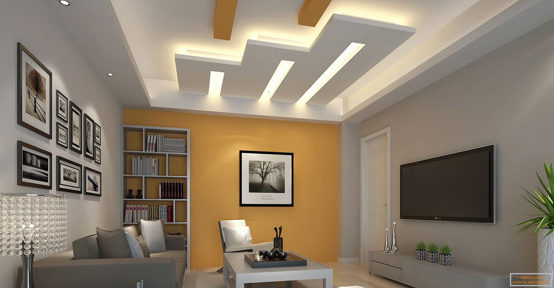 Figure geometriche nel design del soffitto con illuminazione