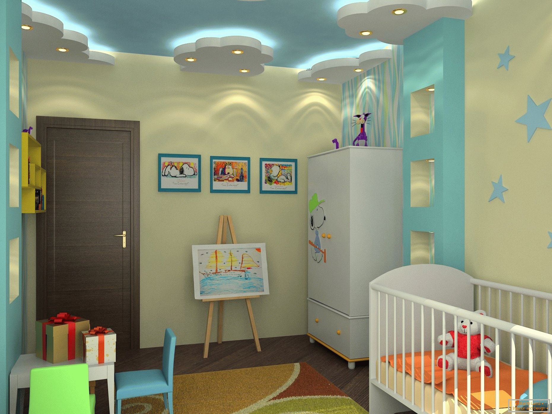Illuminazione del soffitto di cartongesso nella scuola materna
