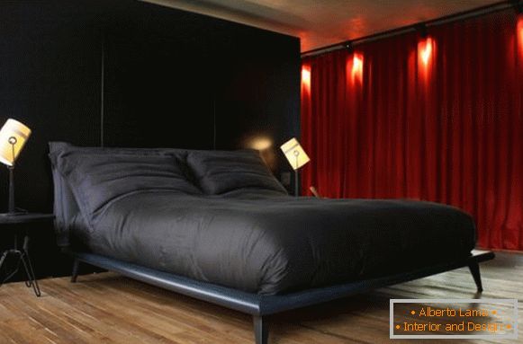 Camera da letto in colore rosso e nero