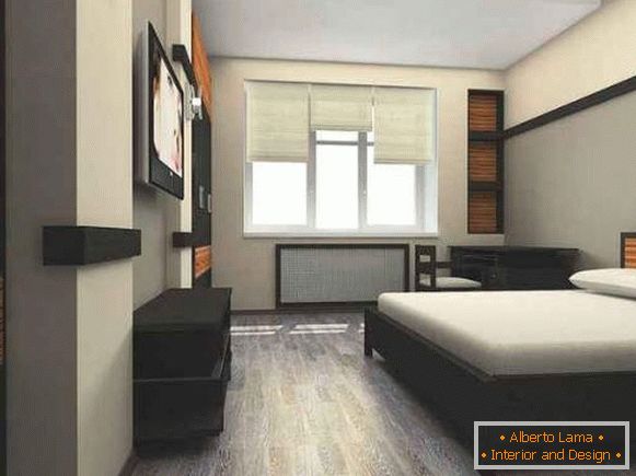 Progetto di una camera da letto di un bilocale in stile minimalista
