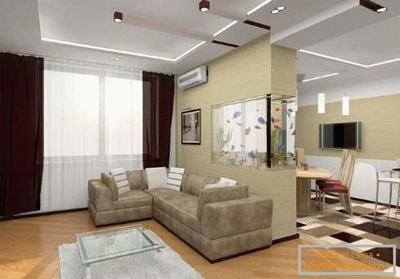 Progettazione di un appartamento a due stanze con pannelli - una foto dell'interno della cucina del soggiorno