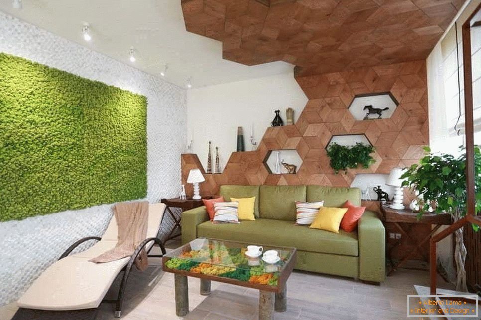 Design degli interni in stile ecologico con una combinazione di materiali naturali