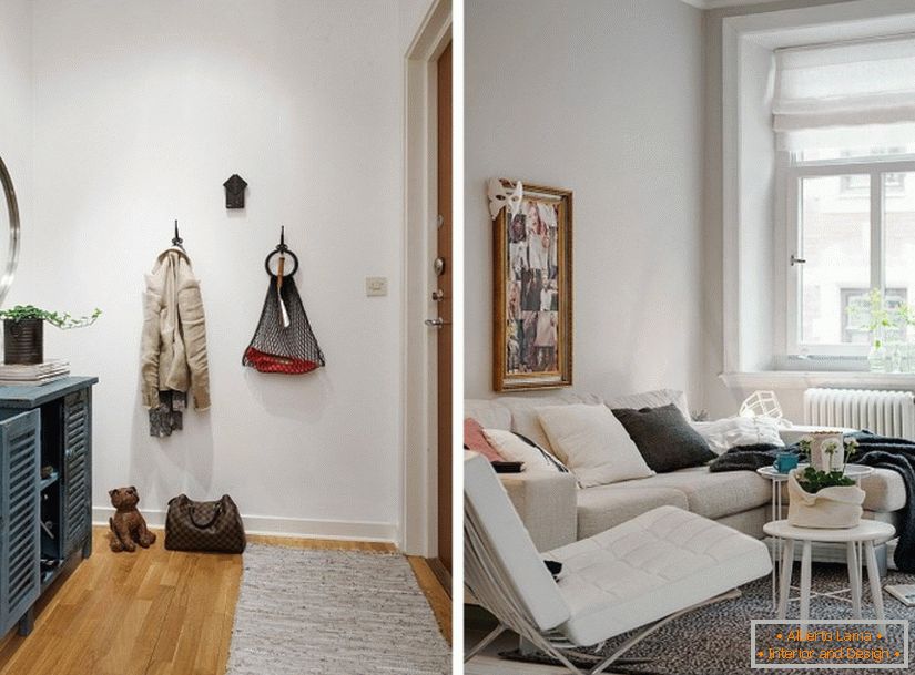 Ingresso e soggiorno monolocali in stile scandinavo