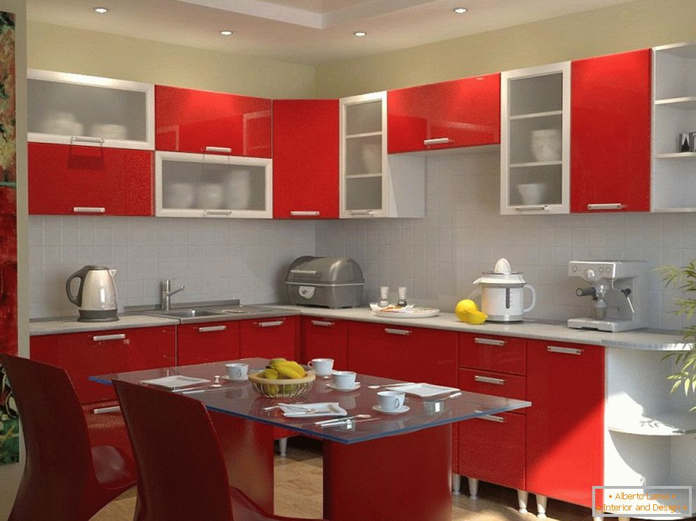 Mobili da cucina con una facciata rossa