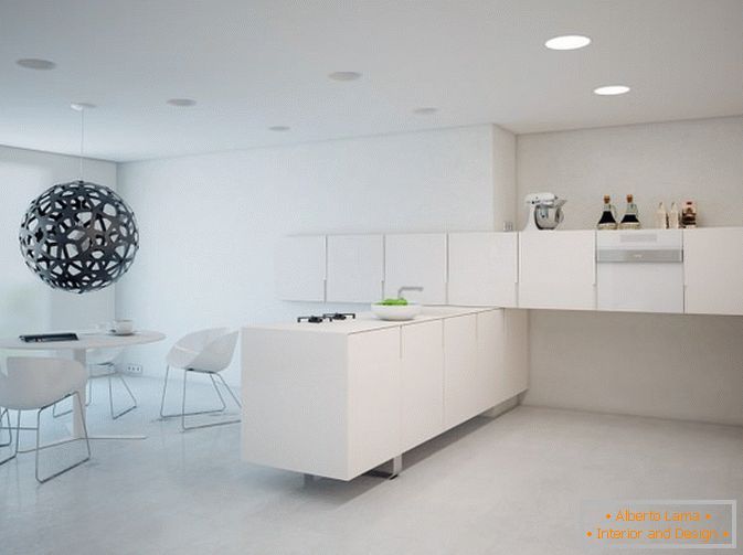 Appartamento monolocale cucina in colore bianco