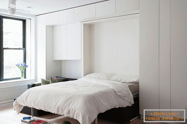 La camera da letto del multi-funzionale appartamento-trasformatore di New York
