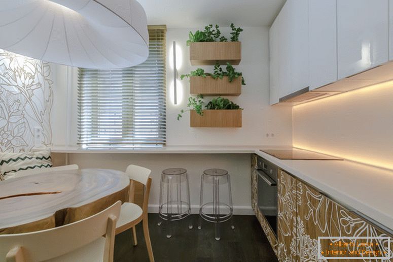 Design creativo di una cucina bianca e marrone
