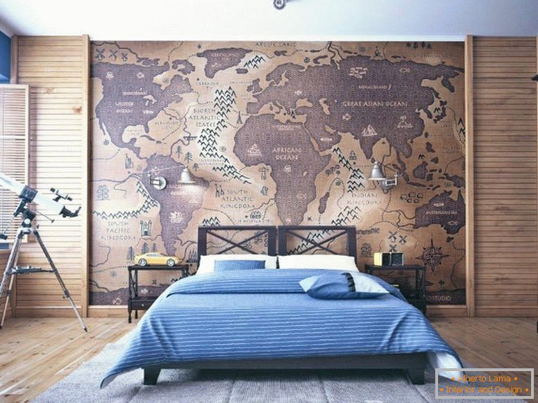 Mappa sulla parete della camera da letto