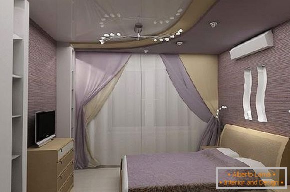 soffitto teso per una piccola camera da letto, foto 30
