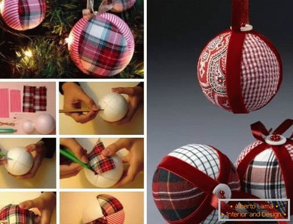 Elegante articolo fatto a mano - una palla di Natale fatta di tessuto e nastri