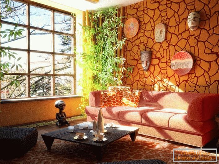 Un vivido esempio di un soggiorno in stile etnico. Indovina da quale continente questa bella stanza. 