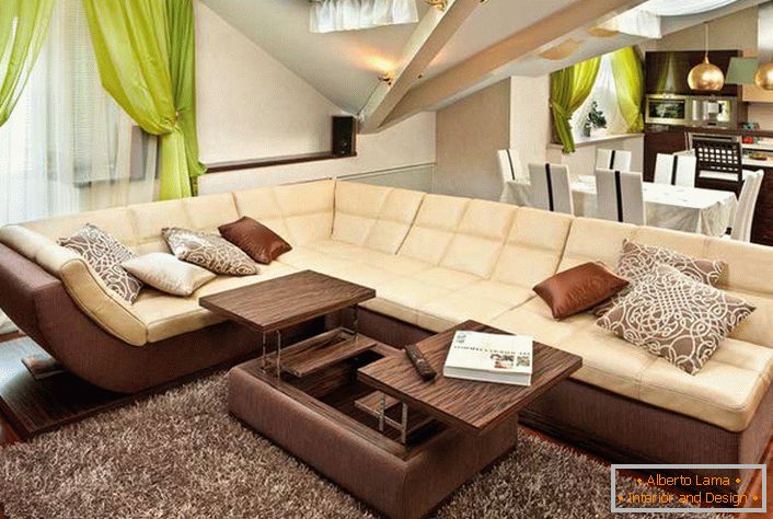 Utilizzando la compatibilità di strutture modulari, è possibile creare spazi ricreativi spaziosi e accoglienti in appartamenti monolocali.