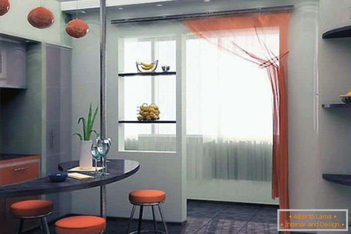 L'arancione ovattato si fonde con il grigio, da cui la stanza sembra visivamente più spaziosa.