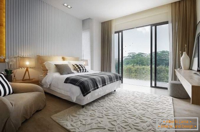 Camera da letto con finestre panoramiche - foto di un bellissimo interno