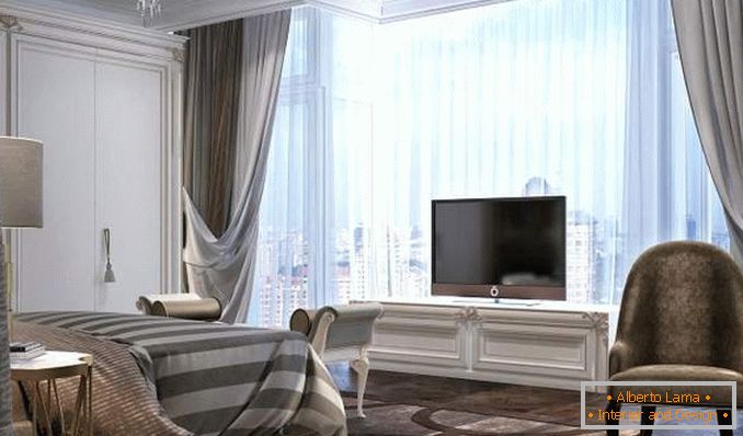 Progettazione di una camera da letto in un appartamento con finestre panoramiche - foto interna