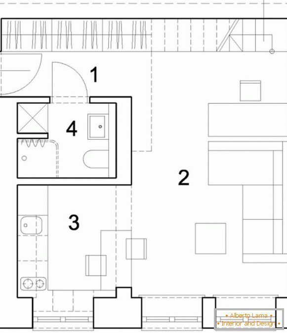 Layout del primo livello di un appartamento a due livelli