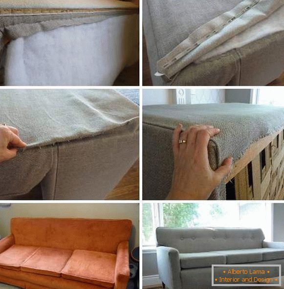Riparazione e restauro di mobili imbottiti - un tratto del divano