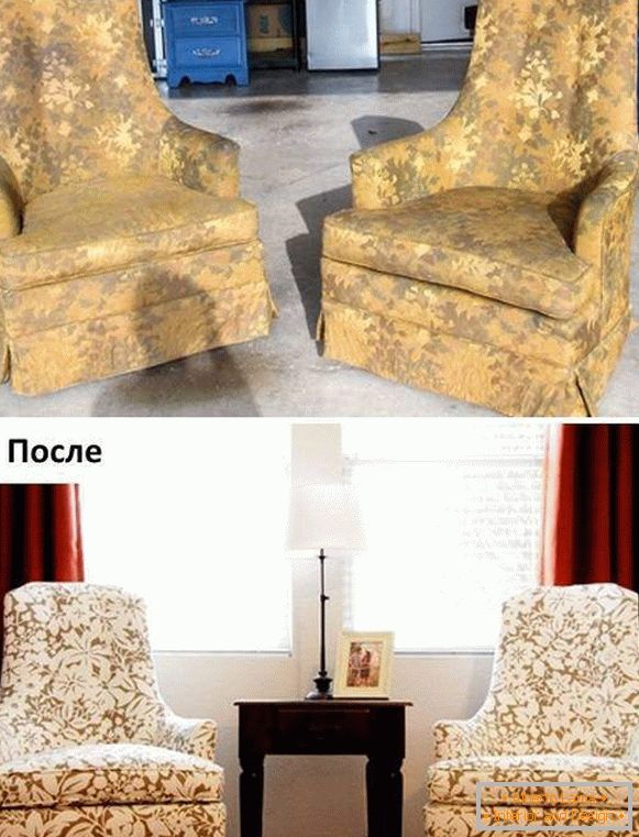 Riparazione di mobili imbottiti - foto di poltrone prima e dopo