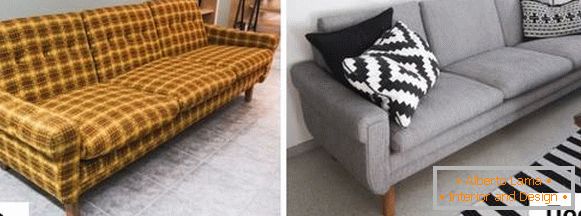 Tirando fuori i mobili imbottiti - foto del vecchio divano prima e dopo