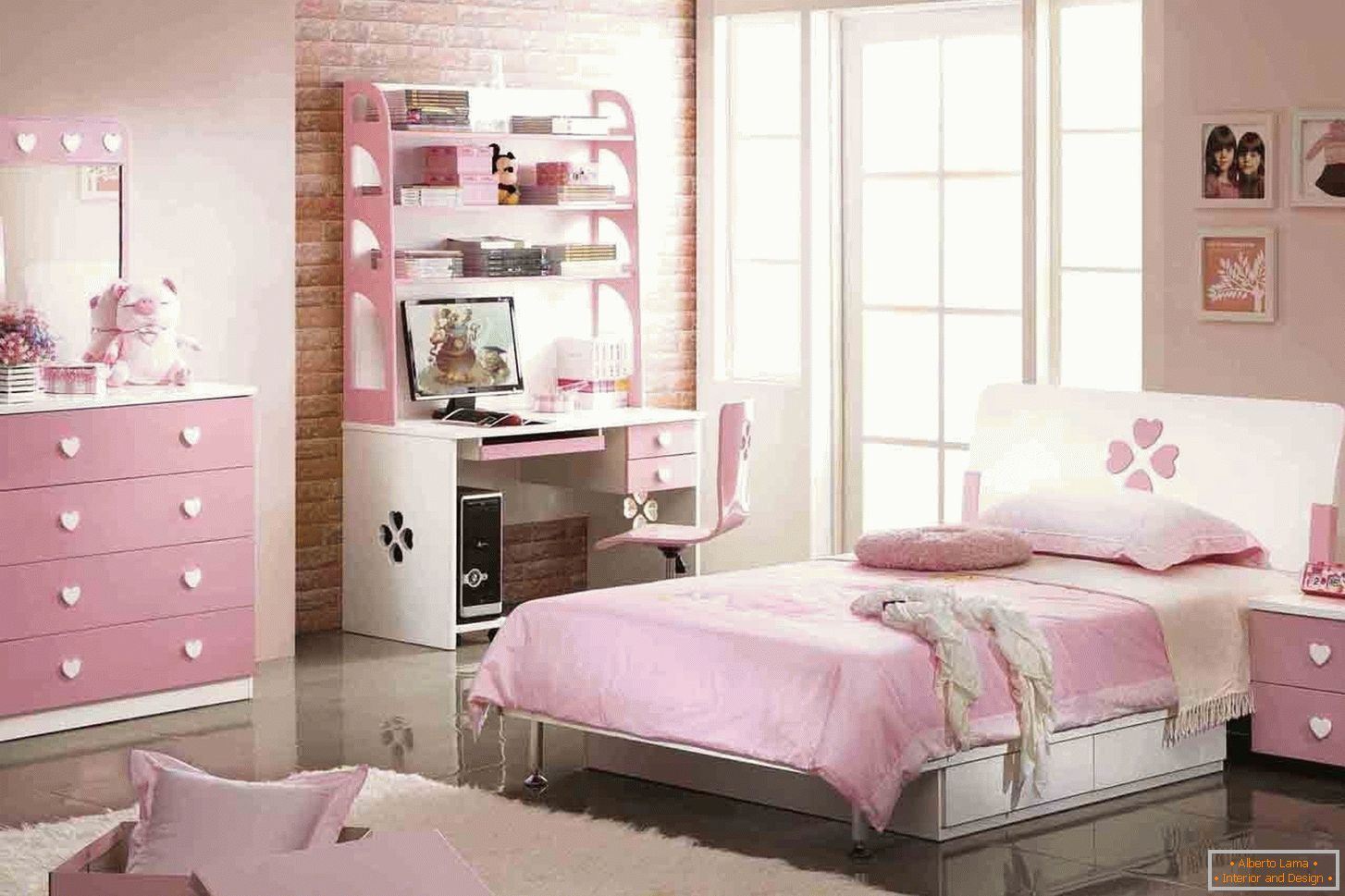 Progettazione di una camera da letto per un adolescente in colore rosa