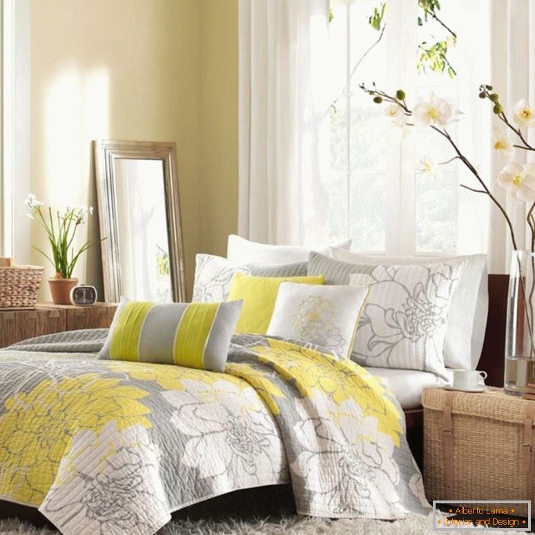 -pretty-fiori accattivanti-decorazione-idea-mixed-con-grigio-bianco-camera da letto-interiors-plus-giallo-accent