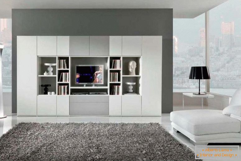 Amazing-soggiorno-color-disegno-con-moderno-interni-soggiorno-con-bianco-grande-libreria-salotto-design-anche-moderno-fur-tappeto-grigio-design-ideas
