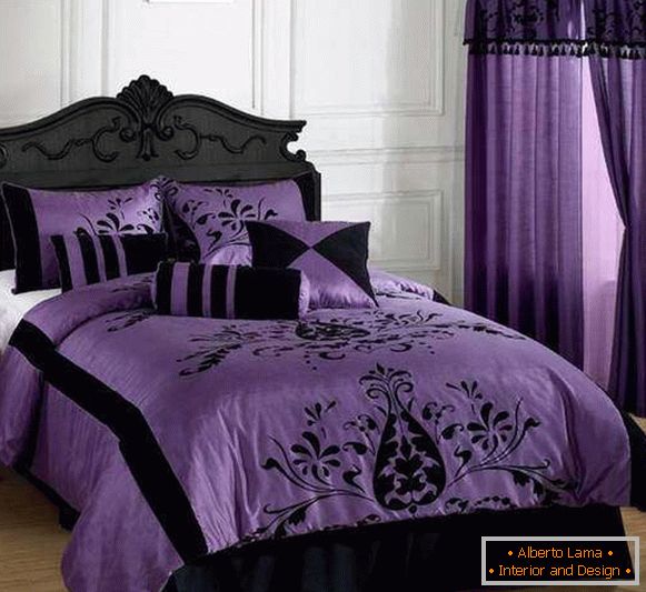 Camera da letto viola - foto in combinazione con il nero