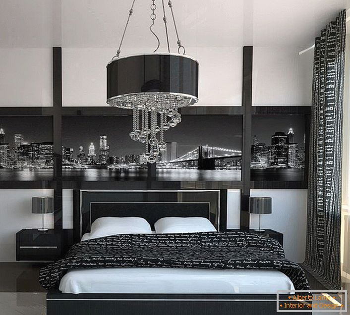 Rigore geometrico e austerità nel design della camera da letto nello stile high-tech.