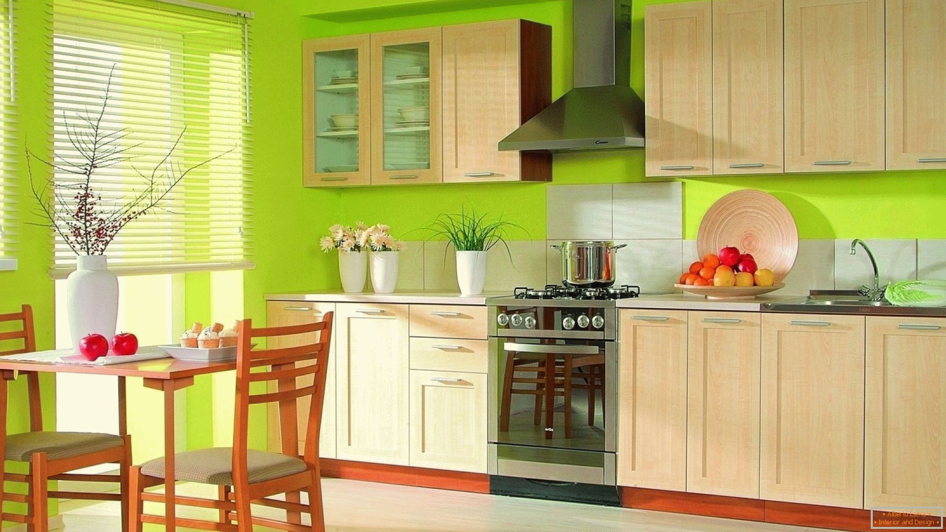 Design della cucina con colori a contrasto