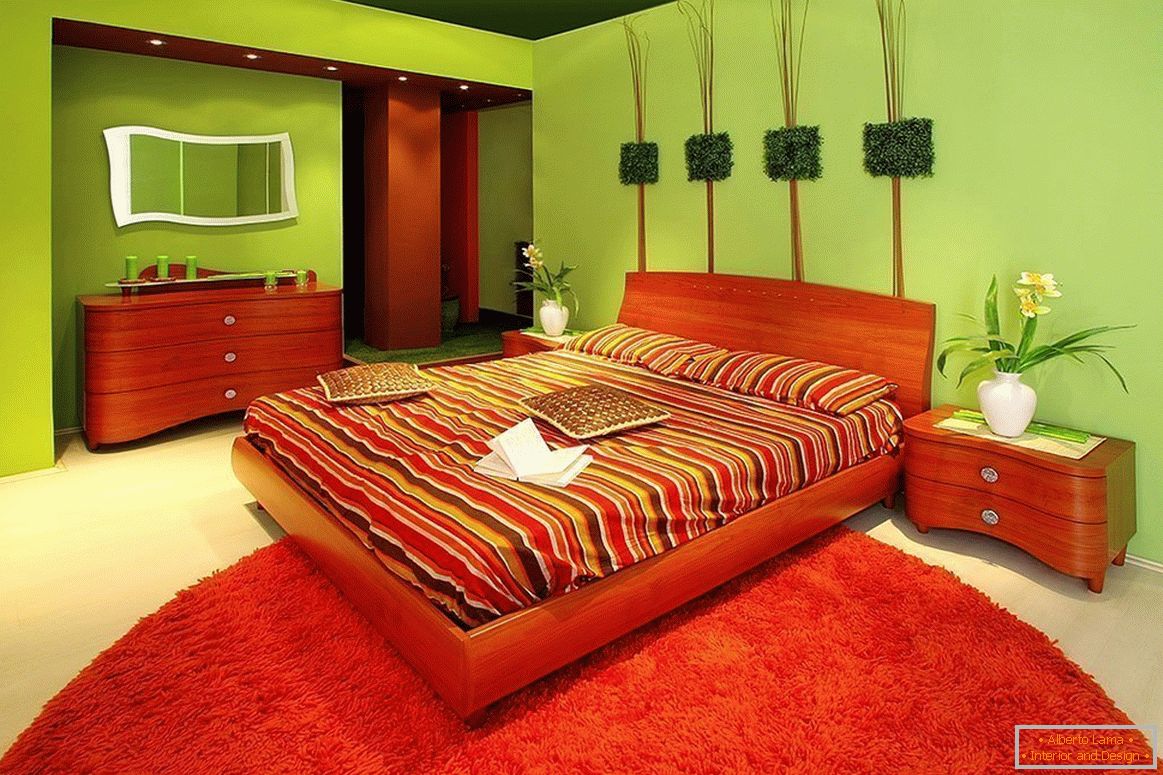 Interno camera da letto rosso e verde