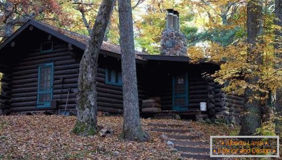 Colore nero della facciata di una casa in legno - foto di un albero bruciato