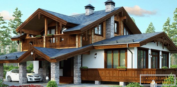 Il progetto di una casa nello stile di uno chalet è una variante ideale degli immobili suburbani.