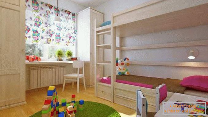 Progetto di un bilocale con una camera per bambini per due bambini