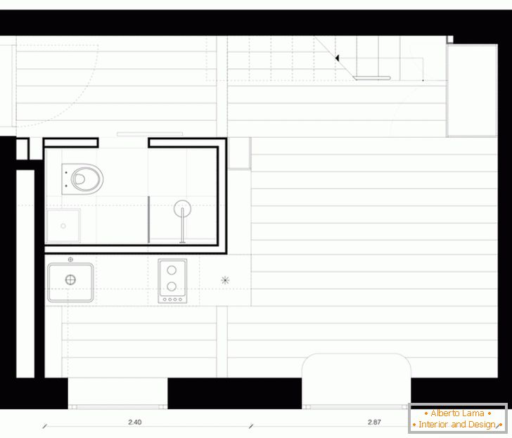 Layout del primo livello di un piccolo appartamento