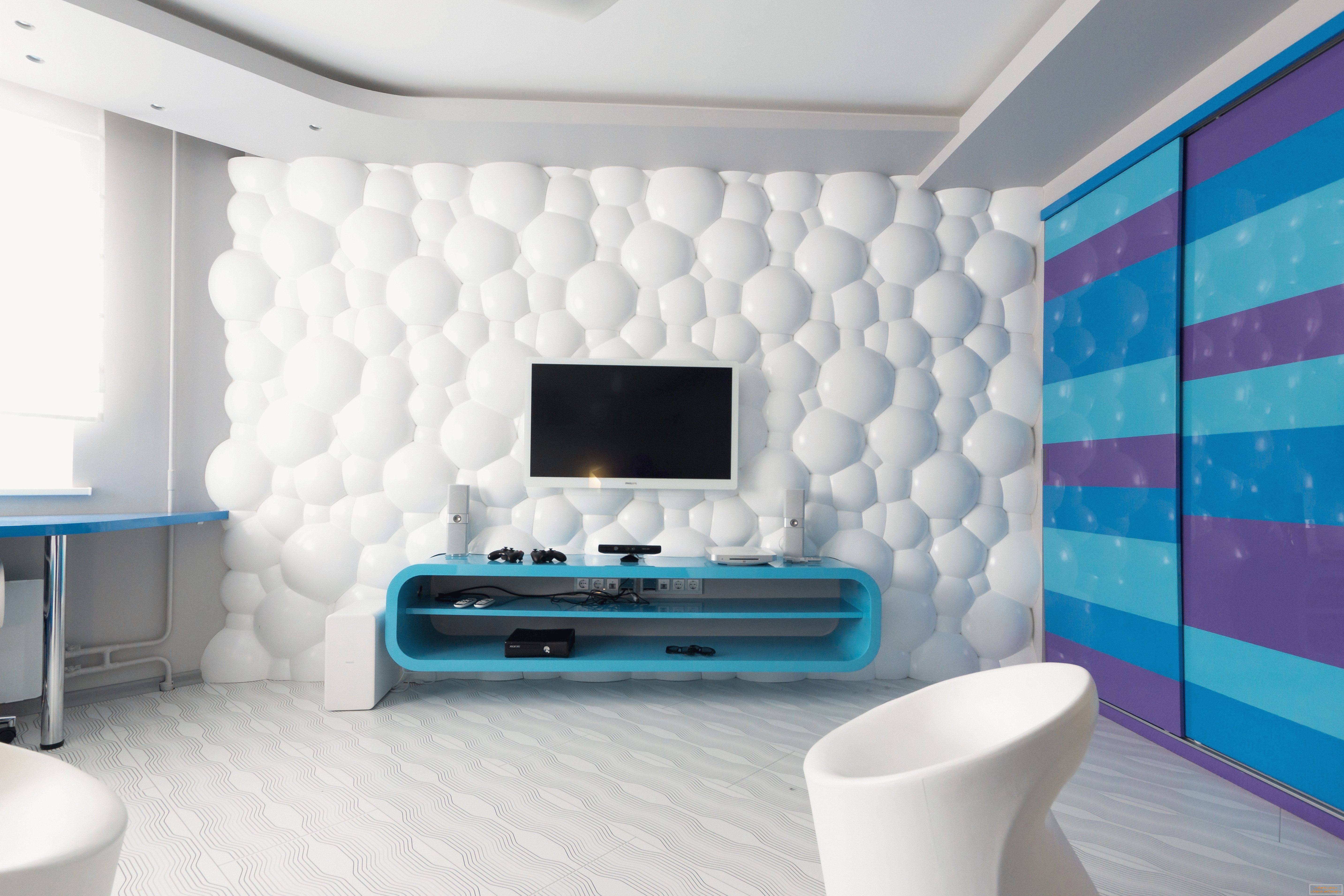 Design della camera in bianco e blu