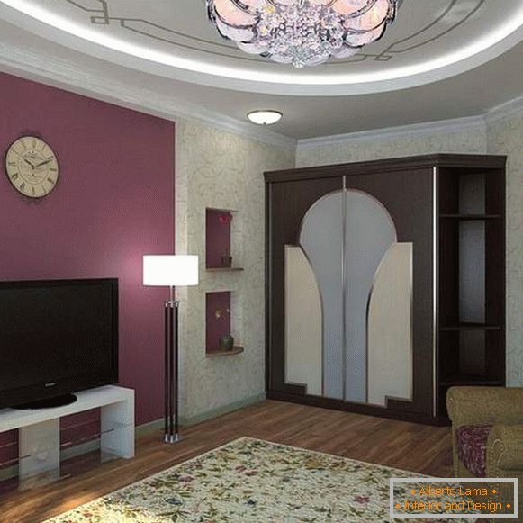 Design della sala dell'appartamento in colore lilla
